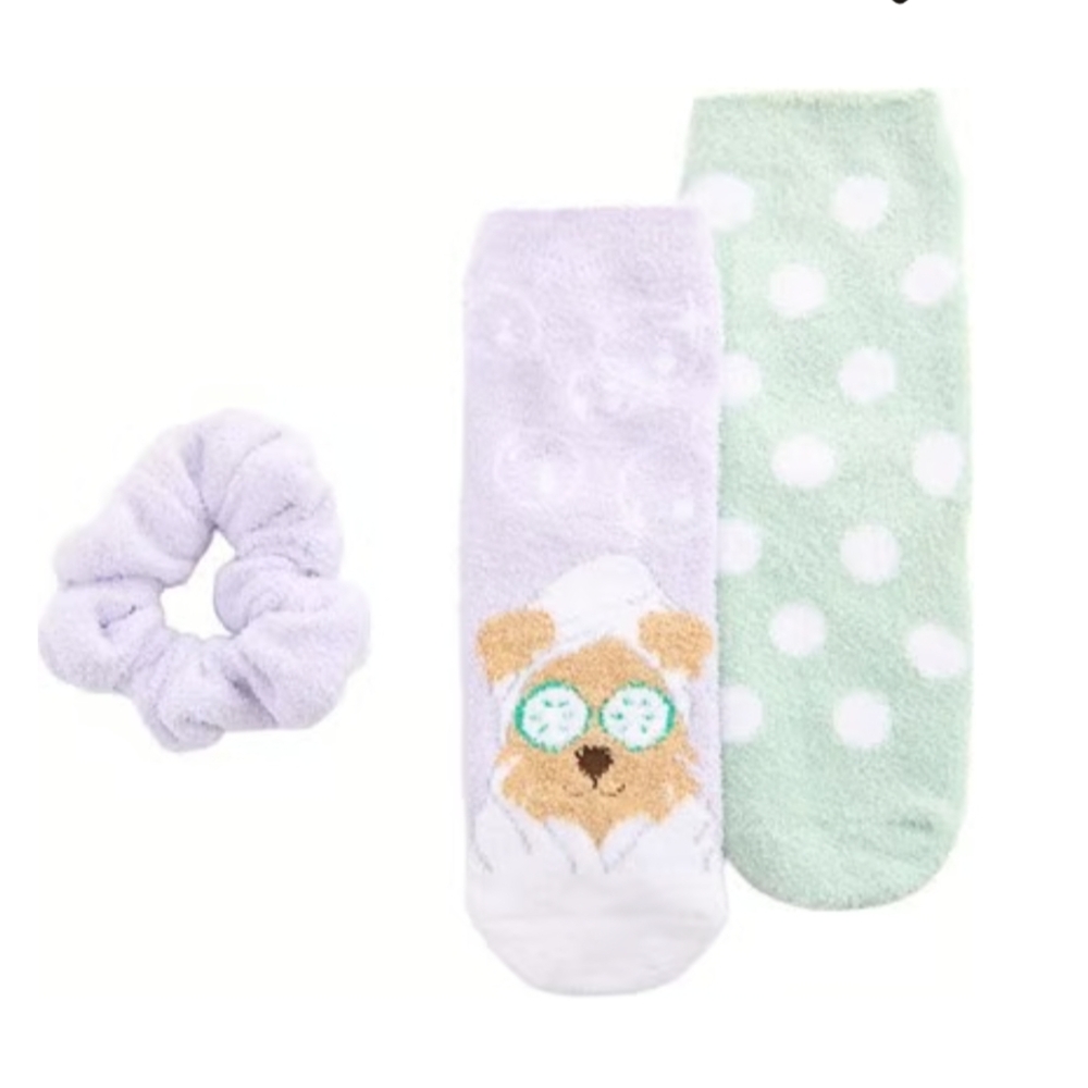 Kids Cozy Spa Sock & Scrunchie Set - Lavender and Mint